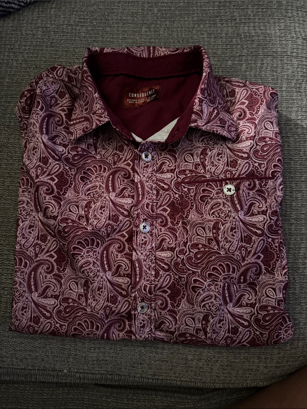 Boys' Burgundy Paisley Button-Down Shirt
